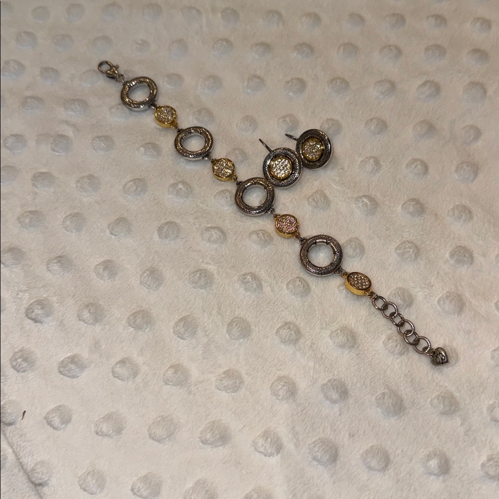 Brighton Silver and Gold Circle Crystal Bracelet with Matching Earrings